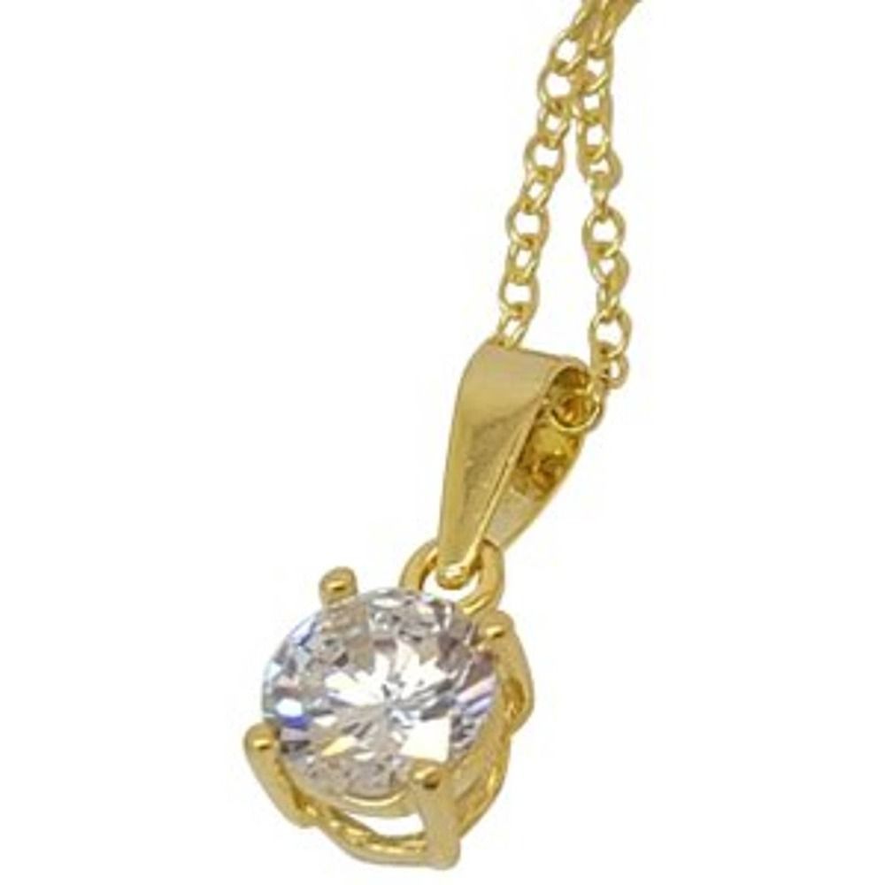 .75ct Round Solitaire Diamond Simulant 18K YG Plated SS Pendant 18"